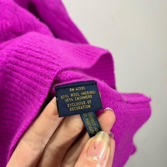 Polo Ralph Lauren Fuchsia Pink Cable Knit Wool Cashmere Blend Crewneck Sweater - Picture 8 of 11